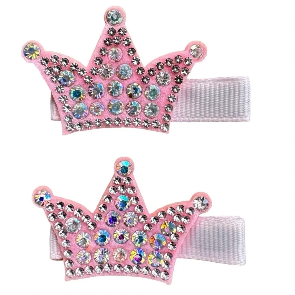 Pink Glitter Crown Baby Hair Clips